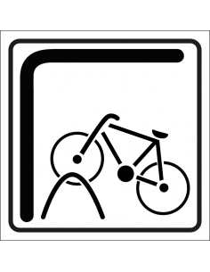 Fietsenstalling sticker, vierkant, wit zwart, fiets in rek
