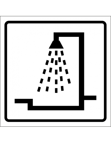 Douchebad bord, kunststof, wit zwart, vierkant, pictogram douche