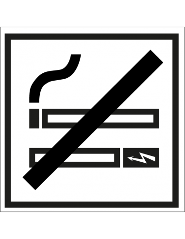 Roken en e-sigaret verboden sticker, zwart wit, vierkant, sigaret en e-sigaret symbool