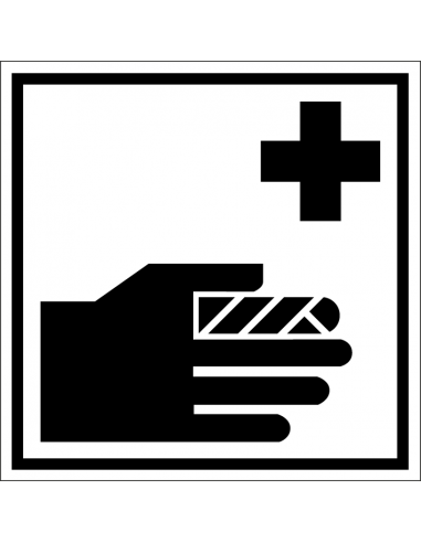 Bord verbandkoffer, kunststof, zwart wit, vierkant, pictogram hand met pleister