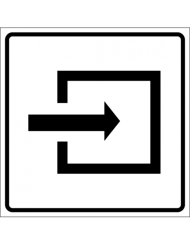 Ingang hier sticker, vierkant, wit zwart, pijl ingang pictogram