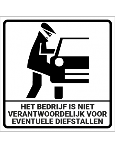 Het bedrijf is niet verantw. voor diefstallen kunststof 150 x 150 mm