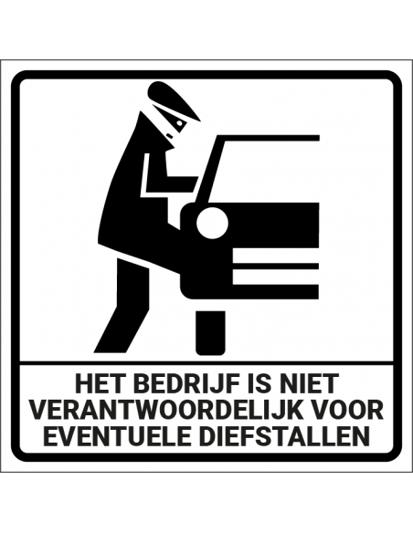 Het bedrijf is niet verantw. voor diefstallen kunststof 150 x 150 mm