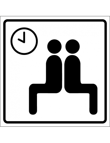 Wachtkamer bord, kunststof, zwart wit, vierkant, wachtende mensen met klok