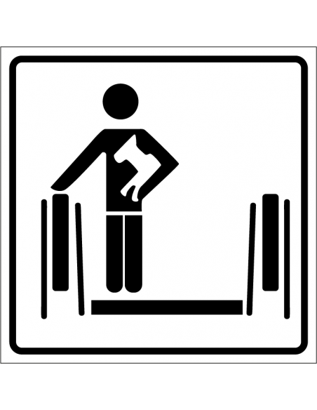 Hond dragen op roltrap bord, kunststof, wit zwart, vierkant