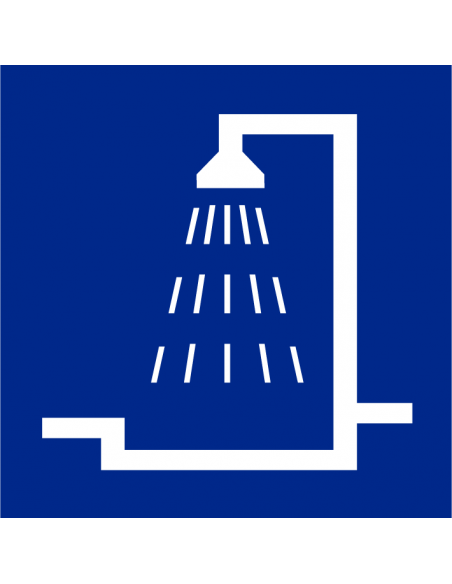 Douche bord, kunststof, blauw, vierkant, blauw wit, pictogram douche