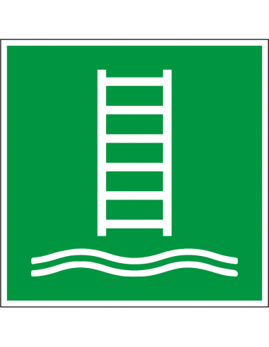 Vluchtladder bord, kunststof, E059, ISO 7010, vierkant, groen wit, vluchtladder bord