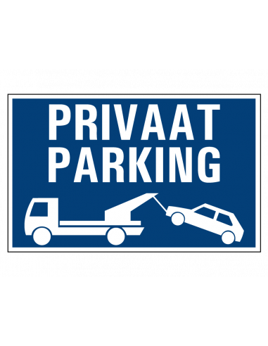 Private parking bord, kunststof, Nederlandse tekst, rechthoek, blauw wit