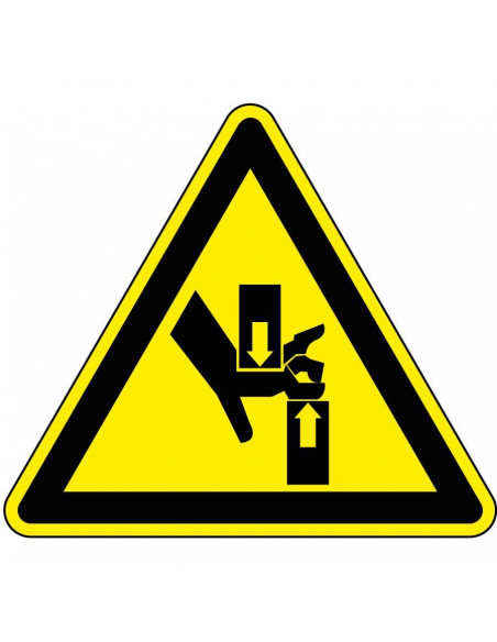 Gevaar voor verbrijzeling sticker, geel zwart, driehoek, symbool verbrijzelingsgevaar