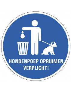 Opruimplicht sticker, zelfklevende folie, blauw wit, hondenpoep opruimen verplicht