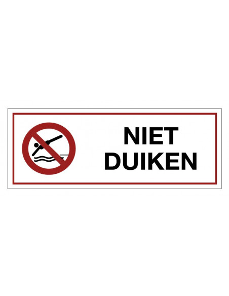 Niet duiken bord, kunststof, rechthoek, Nederlandse tekst