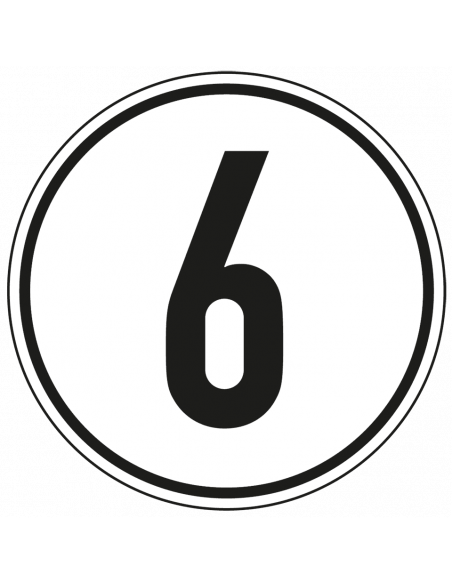 Snelheidssticker vrachtwagen 6 km, zwart wit, tekst 6, rond