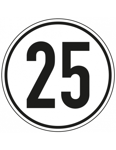 Snelheidssticker vrachtwagen 25 km, zwart wit, tekst 25, rond