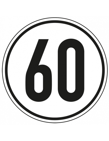 Snelheidssticker vrachtwagen 60 km, zwart wit, tekst 60, rond