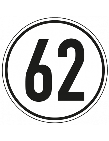 Snelheidssticker vrachtwagen 62 km, zwart wit, tekst 62, rond