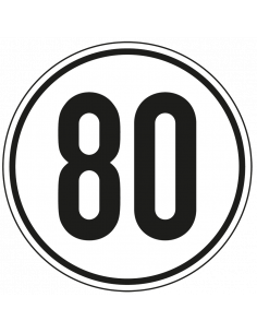 Snelheidssticker vrachtwagen 80 km, zwart wit, tekst 80, rond