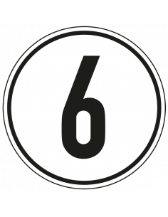 Snelheidsbord vrachtwagen 6 km, zwart wit, tekst 6, rond