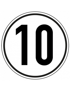 Snelheidsbord vrachtwagen 10 km, zwart wit, tekst 10, rond