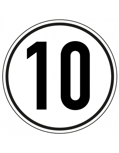 Snelheidsbord vrachtwagen 10 km, zwart wit, tekst 10, rond