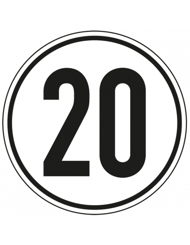 Snelheidsbord vrachtwagen 20 km, zwart wit, tekst 20, rond