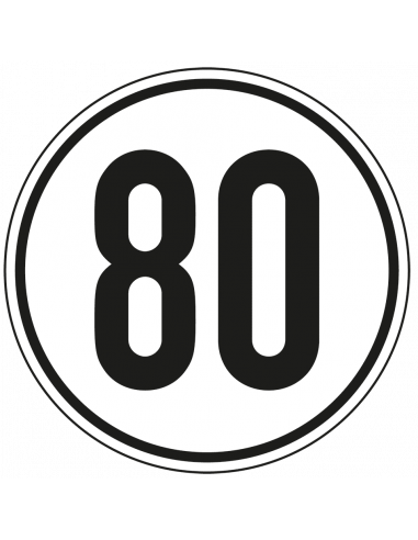 Snelheidsbord vrachtwagen 80 km, zwart wit, tekst 80, rond