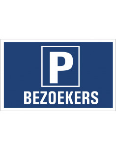 Parkeren bezoekers sticker, blauw wit, symbool parkeerplaats, tekst bezoekers, rechthoekig