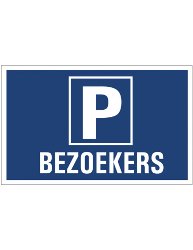 Parkeren bezoekers sticker, blauw wit, symbool parkeerplaats, tekst bezoekers, rechthoekig