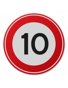 Verkeersbord 10 km, aluminium DOR, A1, rond, rood wit, maximale snelheid 10 km