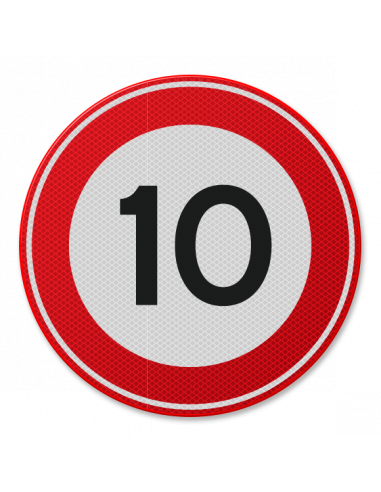 Verkeersbord 10 km, aluminium DOR, A1, rond, rood wit, maximale snelheid 10 km
