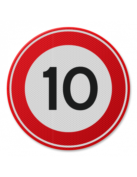 Verkeersbord 10 km, aluminium DOR, A1, rond, rood wit, maximale snelheid 10 km
