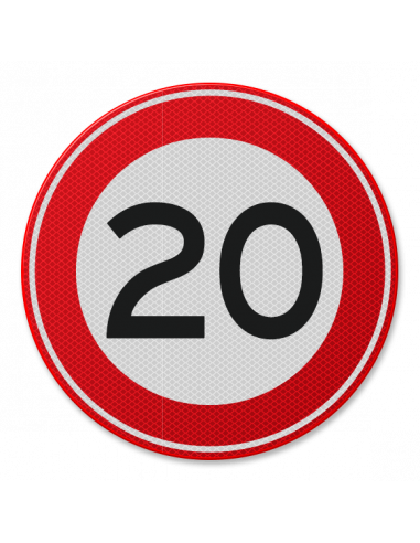 Verkeersbord 20 km, aluminium DOR, A1, rond, rood wit, maximale snelheid 20 km
