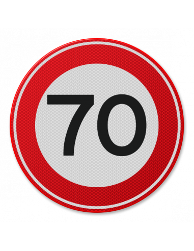 Verkeersbord 70 km, aluminium DOR, A1, rond, rood wit, maximale snelheid 70 km