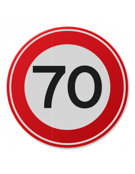 Verkeersbord 70 km, aluminium DOR, A1, rond, rood wit, maximale snelheid 70 km