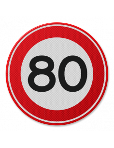Verkeersbord 80 km, aluminium DOR, A1, rond, rood wit, maximale snelheid 80 km