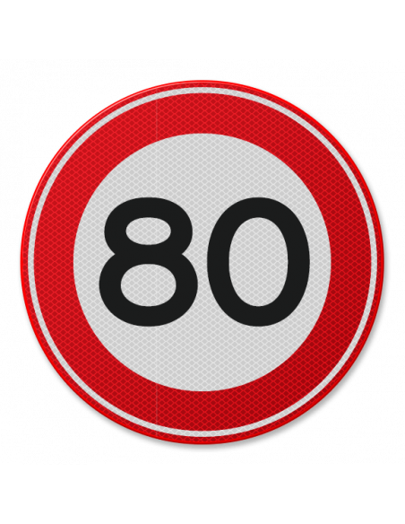 Verkeersbord 80 km, aluminium DOR, A1, rond, rood wit, maximale snelheid 80 km
