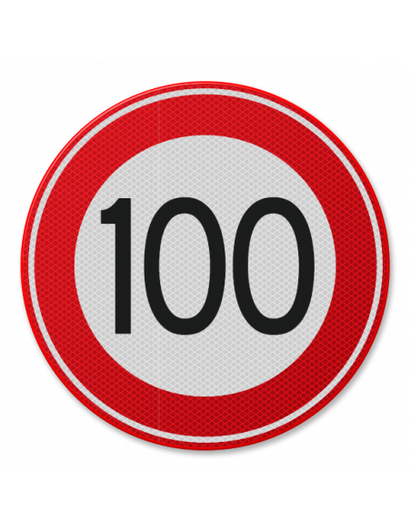 Verkeersbord 100 km, aluminium DOR, A1, rond, rood wit, maximale snelheid 100 km