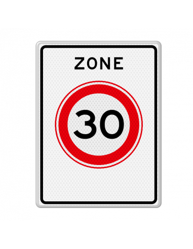 Verkeersbord zone 30 km, aluminium DOR, A1, reflecterend, rechthoek, wit rood zwart
