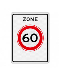 Verkeersbord zone 60 km, aluminium DOR, A1, reflecterend, rechthoek, wit rood zwart