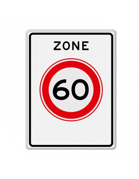 Verkeersbord zone 60 km, aluminium DOR, A1, reflecterend, rechthoek, wit rood zwart
