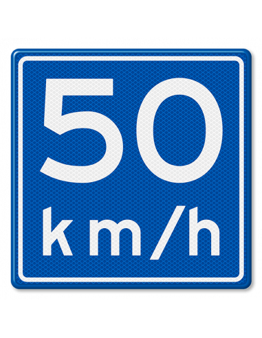 Verkeersbord adviessnelheid naar wens, aluminium DOR, A4, vierkant, blauw wit, reflecterend