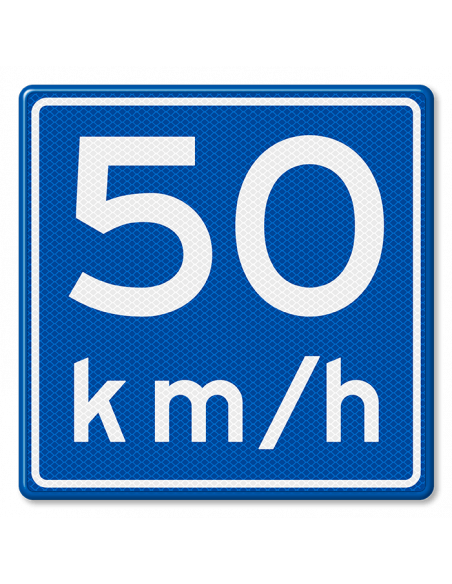 Verkeersbord adviessnelheid naar wens, aluminium DOR, A4, vierkant, blauw wit, reflecterend