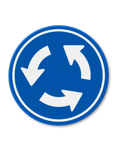 Verkeersbord D1 rotonde, aluminium DOR, rond, reflecterend, blauw wit, 3 ronddraaiende pijlen linksom