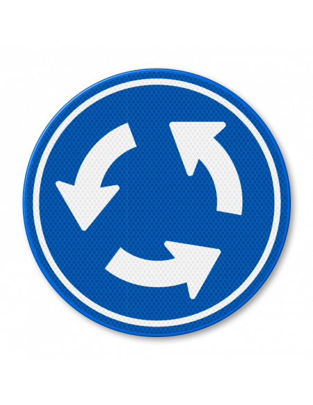 Verkeersbord D1 rotonde, aluminium DOR, rond, reflecterend, blauw wit, 3 ronddraaiende pijlen linksom