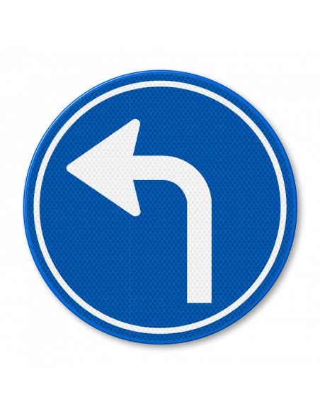 Verkeersbord D5l verplichte rijrichting links, aluminium DOR, blauw wit, reflecterend, rond, met pijl naar rechts
