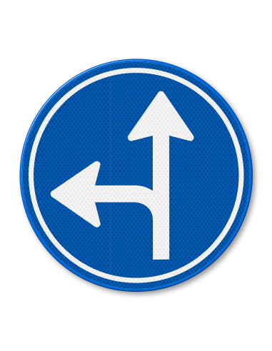 Verkeersbord D5l verplichte rijrichting links, aluminium DOR, blauw wit, reflecterend, rond, met pijl naar rechts