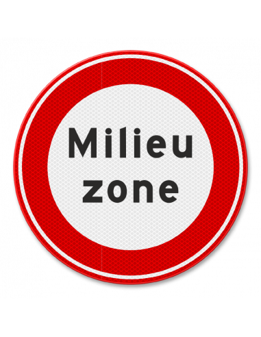 Verkeersbord C22a milieuzone, aluminium DOR, rood wit, rond, milieu zone met rode rand
