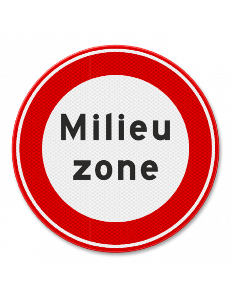 Verkeersbord C22a milieuzone, aluminium DOR, rood wit, rond, milieu zone met rode rand