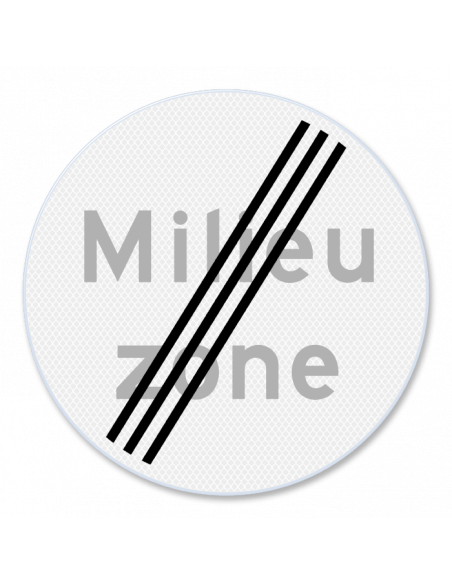 Verkeersbord C22b einde milieuzone, aluminium DOR, zwart wit, rond