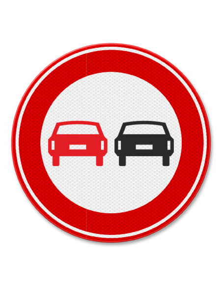 Verkeersbord F1 inhaalverbod, aluminium DOR, rood zwart, auto's pictogram, rond, reflecterend
