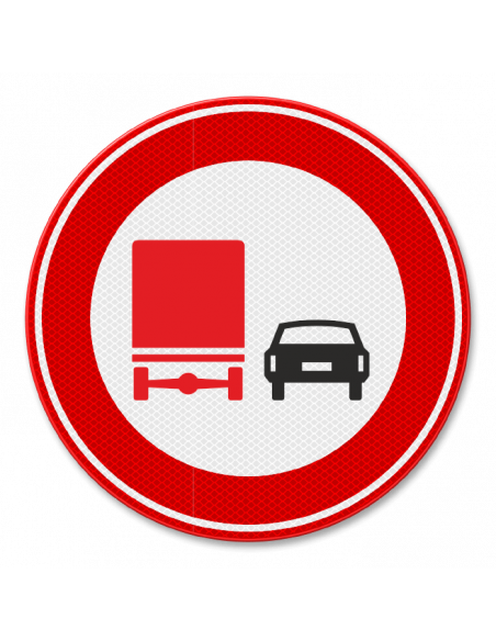 Verkeersbord F3 inhaalverbod vrachtwagens, aluminium DOR, wit, rood zwart, auto en vrachtwagen pictogram, rond, reflecterend